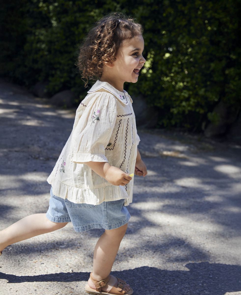 Fliink Dobby Bluse Sandshell Brodert