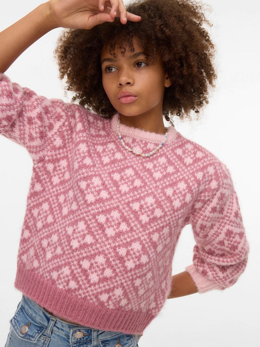 Vero Moda Girl Inga oversized genser rund hals lys rosa