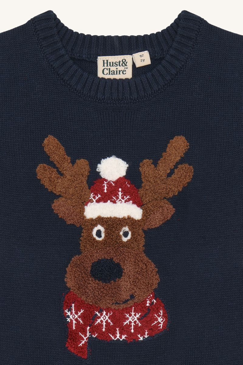 Hust and Claire Princo Reindeer Strikkegenser More Navy
