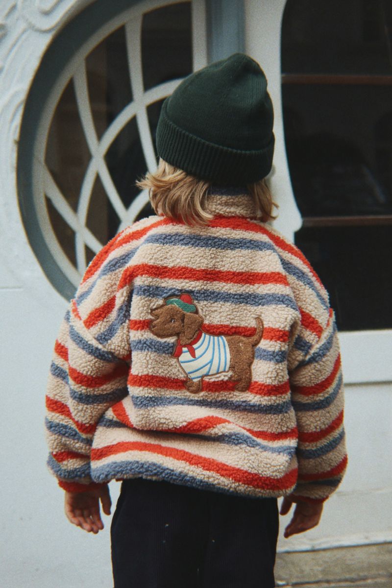 Konges Sløjd Jody Teddyjakke med Broderi  Tangerine Stripe