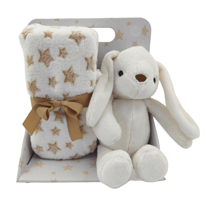 Hovedbilde Carlo Baby hvit kanin med Babyteppe i fleece