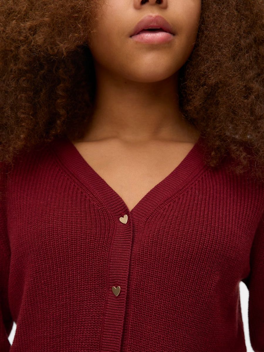 Vero Moda Girl Newlex cardigan hjerter V-hals  vinrød