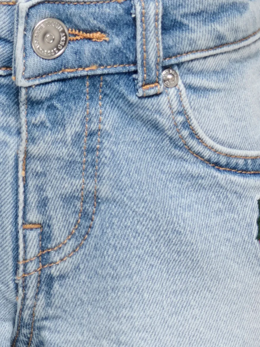 Only Kids Robyn Shorts Straight Fit Light Blue Denim Strawberry Embroidery