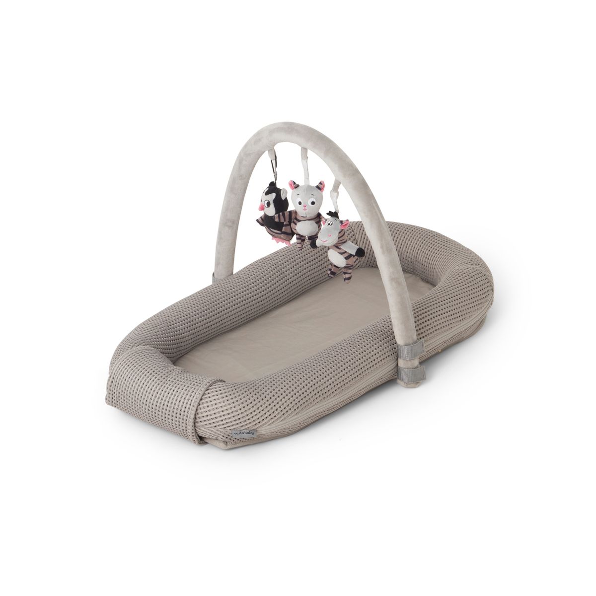 Carlo Baby Nest Grey Waffled with Play Arch and 3 Toys