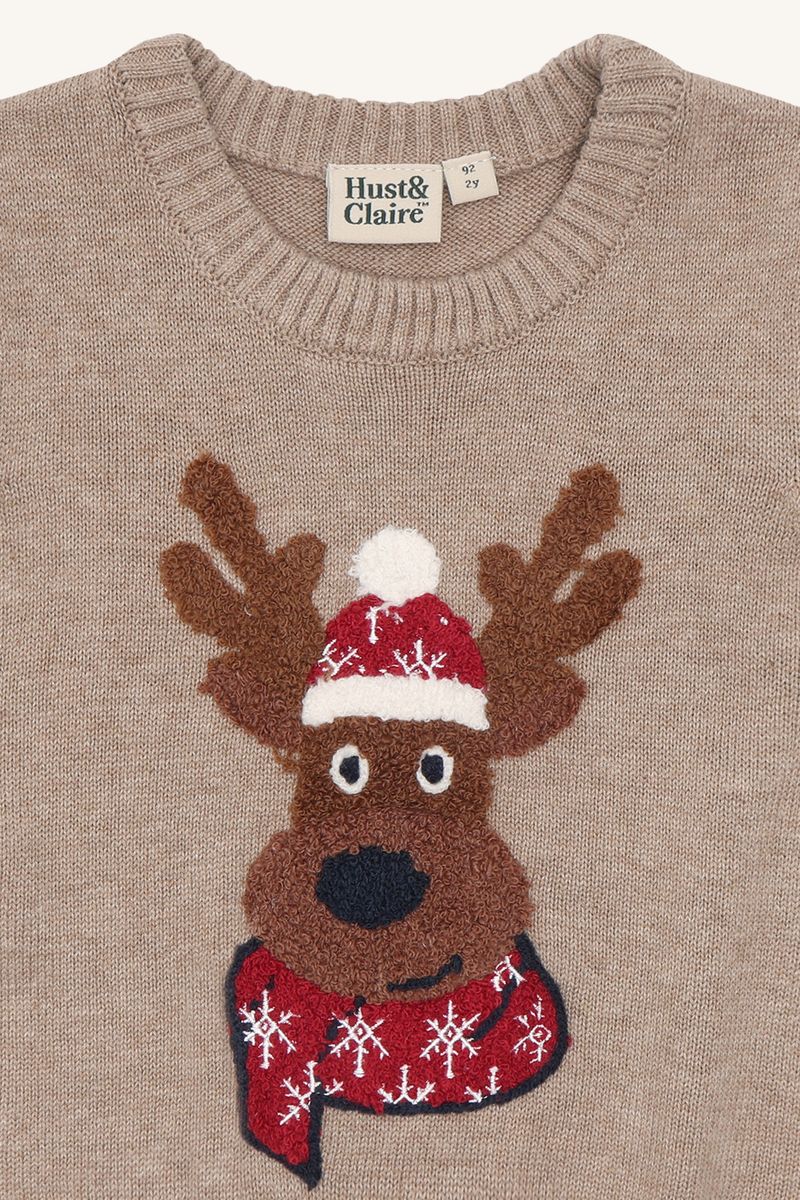 Hust and Claire Princo Reindeer Strikkevest Biscuit